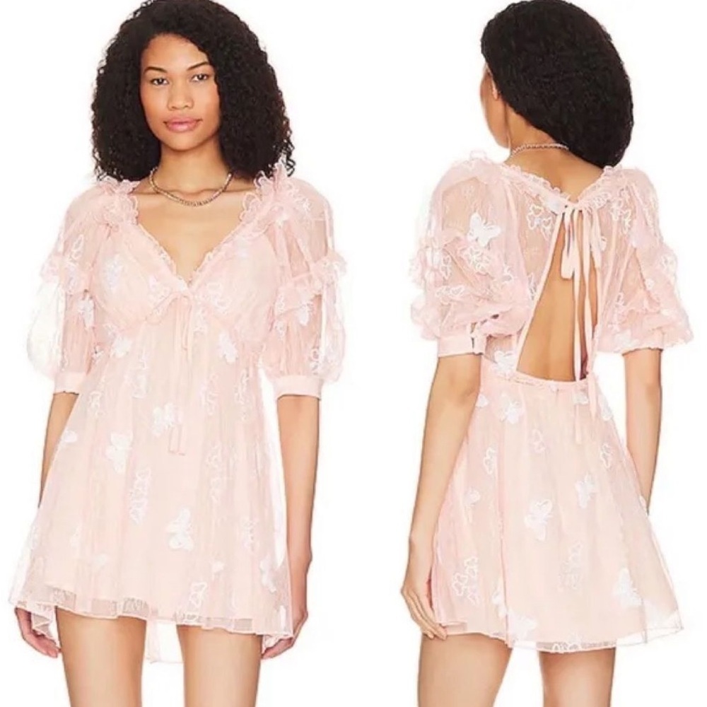 NWT NEW For Love And Lemons Shari Lace Mini Pale Pink Dress Size Small S